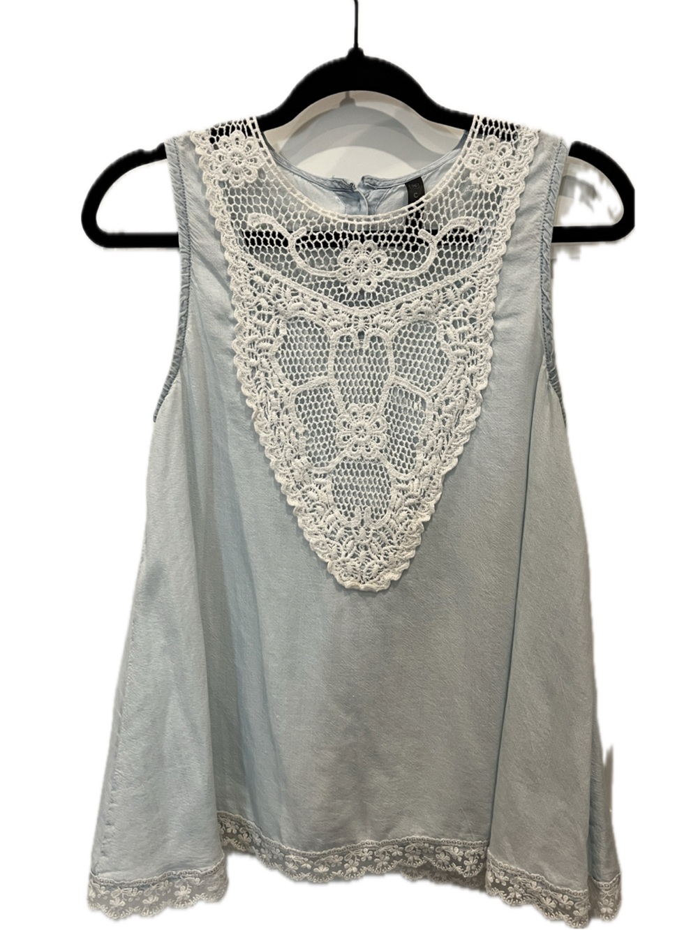 Cirana Los Angeles Tank Top Women's Light Blue Crochet Yoke Tank Top